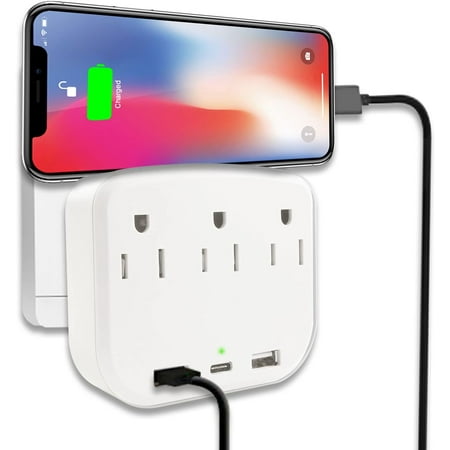 Multi Plug Outlet Extender with USB, 6 in 1 Outlet Extender,with 3 AC Outlets 2 USB and 1 Type C Charging Ports,Multiple Power Outlet Expander for Home, Office, School,Travel-
