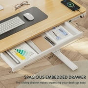 FLEXISPOT 55 W Home Office Height Adjustable Standing Desk White and Maple with USB Charge Ports and Embedded Drawer