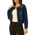 thumbnail image 4 of INSPIRE CHIC Veste en Denim Courte Sans Col à Manches Longues Boutonnée pour Femme P Bleu Foncé, 4 of 6