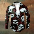 thumbnail image 2 of Mens Halloween Shirt Full Skeleton Floral Print Funny Button Down Lapel Long Sleeve Tops Fall Winter Outdoor Activities Shirts for Men S, 2 of 5