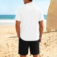 thumbnail image 4 of Havenx Men's 2 Pieces Casual Beach Outfits Button Down Short Sleeve Drawstring T-Shirts Shorts Outfits Lapel Collar Texture Outfits Loose Summer Holiday Vacation Walking Outfits Tracksuit,White XL, 4 of 6