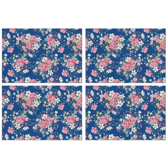 Pioneer Flower Floral Print Pattern Summer Placemats Table Placemats Set Of 4-Linen Kitchen Washable Placemats Table Mats 12x18 Inch Non-Slip Heat Resistant