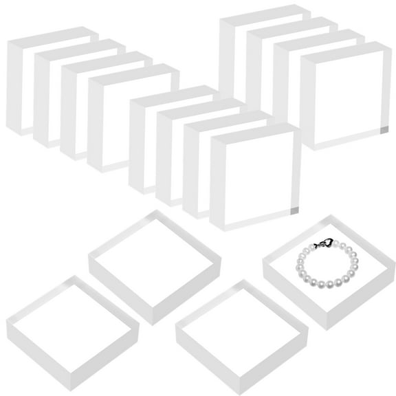 16 Pcs Acrylic Display Blocks, 3×3×1" Clear Acrylic Cubes, Square Jewelry Display Risers, Polished Ring Display Holder Bases, Cake Craft Showcase Stands