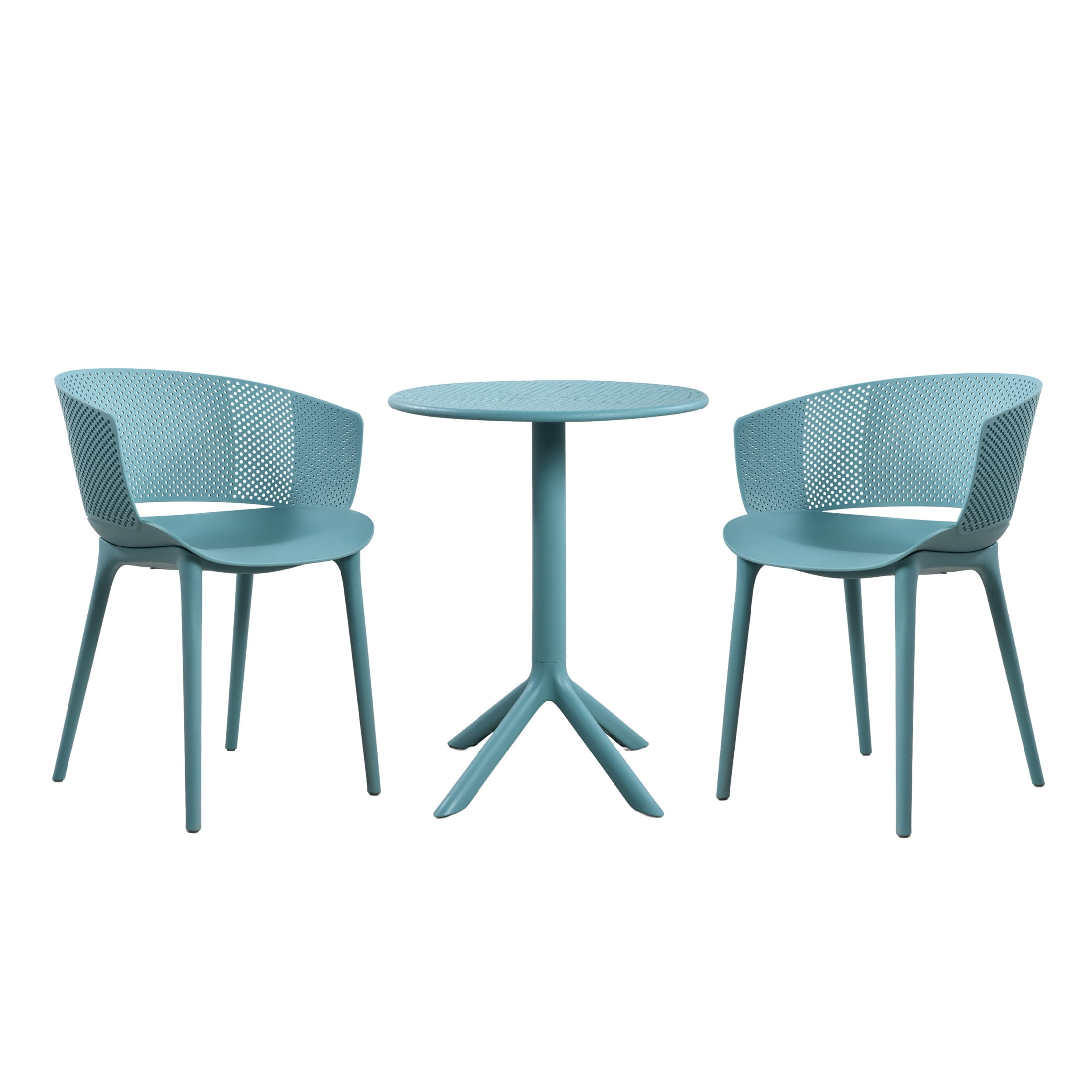 Christopher Knight Home 3-Piece Outdoor Bistro Set, Plastic Table and Round Back Chairs, Sky Blue