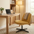 thumbnail image 2 of Nouhaus Criss Cross Line Chair, Cross Legged Office Vanity Chair No Wheels, Height Adjustable Wide Seat Computer Task Chair Home Office Chairs, Yellow, 2 of 11