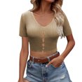 thumbnail image 6 of Asxite Women Summer Tops V Neck Short Sleeve Solid Breathable Casual Shirts, 6 of 6