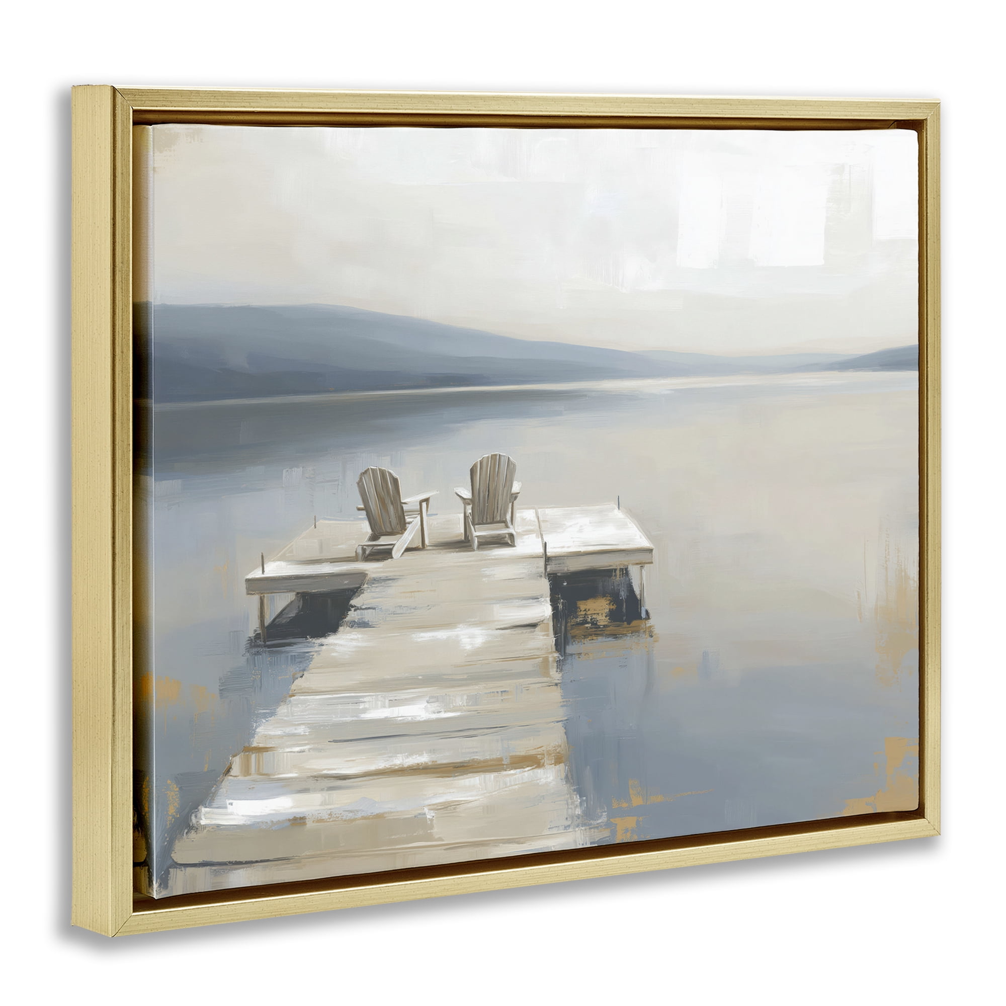 Stupell Industries Adirondack Chairs on Pier Gold Framed Floater Canvas Wall Art, design by Kim Curinga