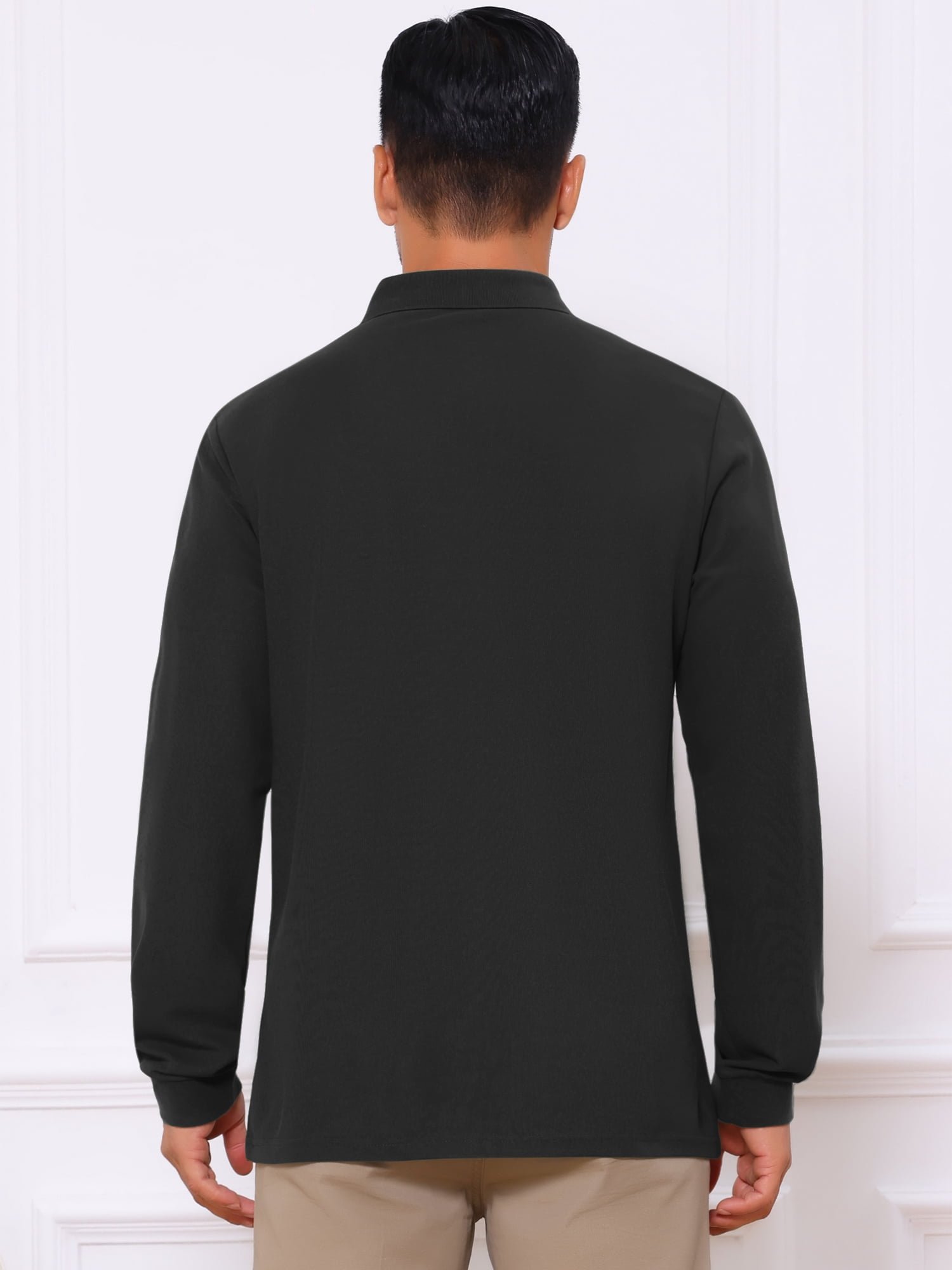 DARING DIVA Men's Classic Solid Color Long Sleeves Basic Golf Polo T-Shirts M Black