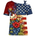 thumbnail image 5 of Karymi Womens Workout Tops 4th of July Asymmetrical Cold Shoulder Short Sleeve T‑Shirt, Casual Summer Top Patriotic Independence Day Print Womens Tops Dressy Casual, 5 of 6