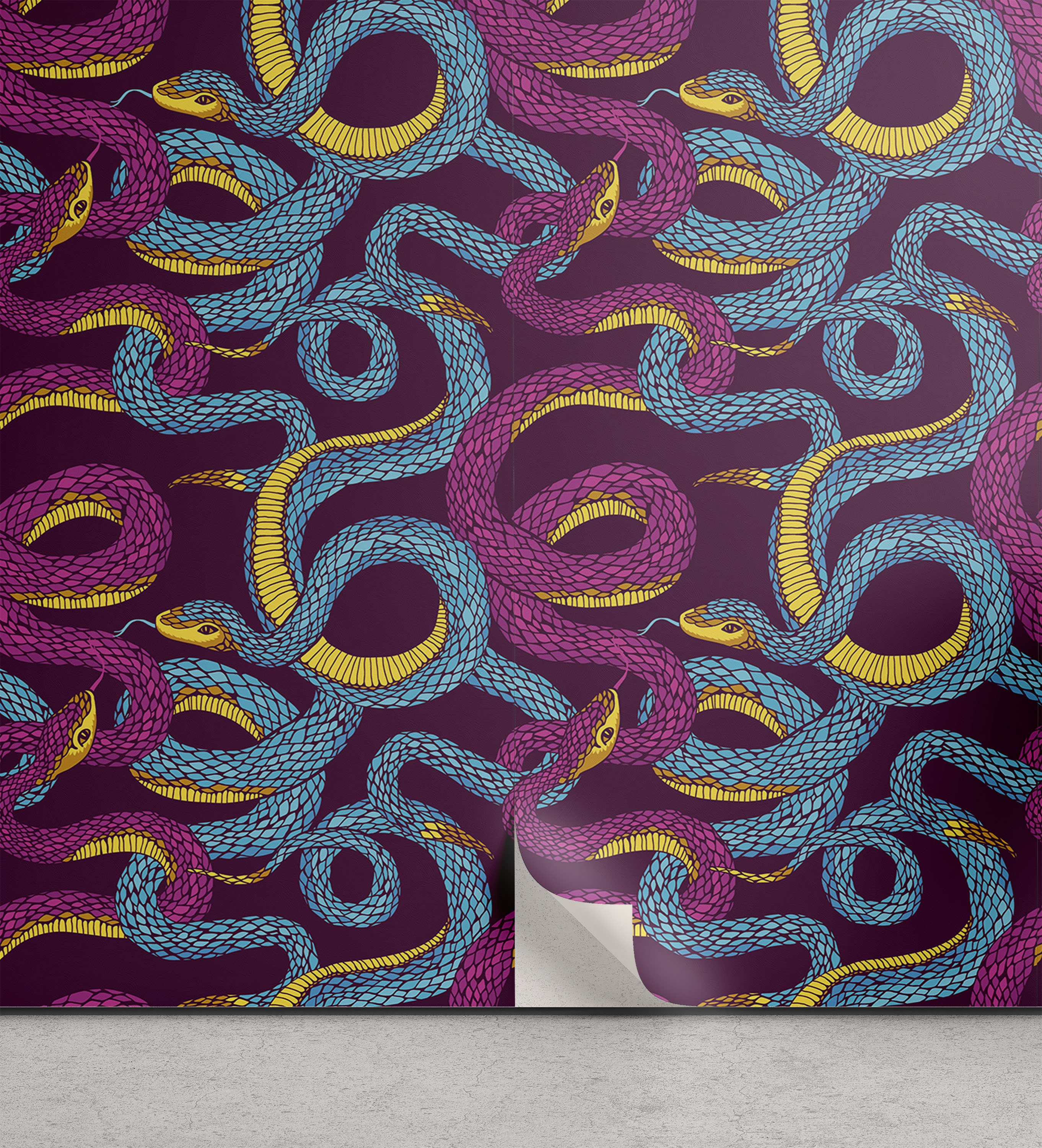 Animal Peel & Stick Wallpaper, Hand Drawn Style Pattern with Snakes