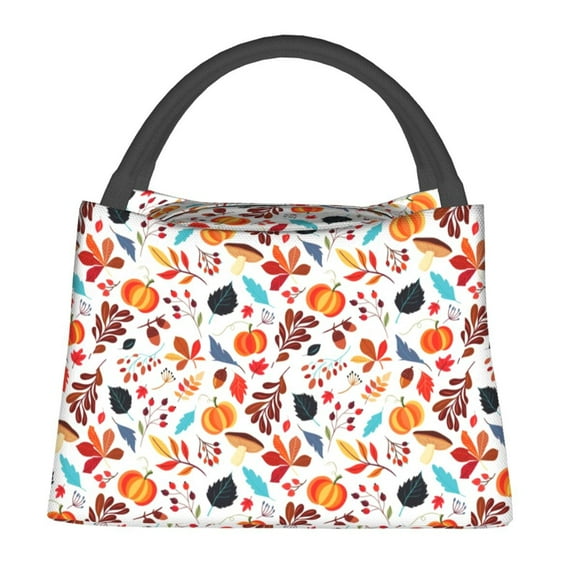 Fotbe Autumn Pumpkins Fall Leaves Bolsa Térmica Portátil con Estampado, Bolsa de Entrega de Alimentos Aislada, Bolsa Reutilizable de Gran Capacidad para Comidas y Supermercado