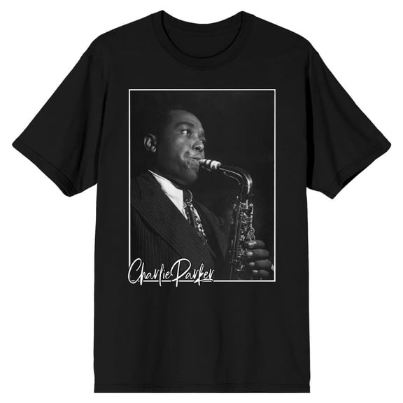 Charlie Parker Playing Saxophone Men's Black Short Sleeve Tee-Medium