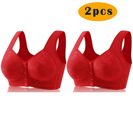 GERsome Women s 2 Pack Assorted Color Comfort Front Close Sport Bra Convenient Snap Sleep Bra Wireless Bras for Women Plus Size Full Coverage No Underwire Bra 2pcs#Wine XXXL