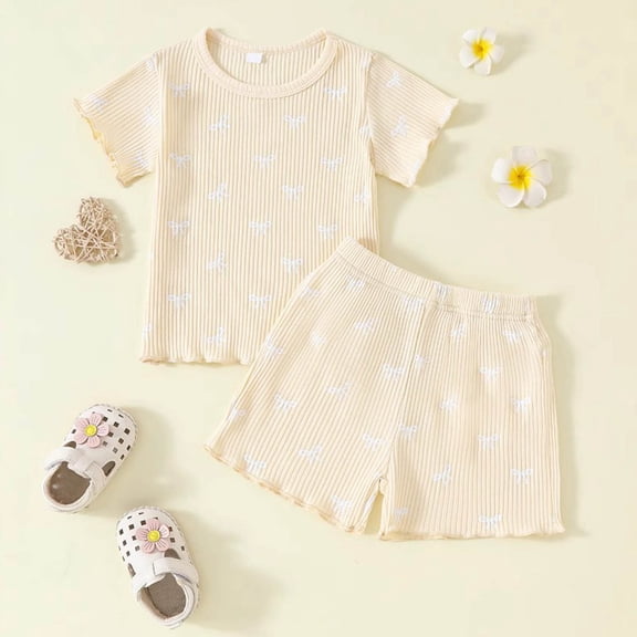 Toddler Girl Clothes Summer Kids Girl Clothes Heart Print Short Sleeve Top and Shorts Cute Girl Summer Outfits Short Set