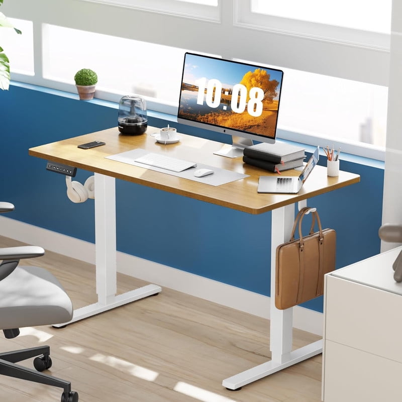 Bigleap Electric Standing Desk 63x24 Inches, Sit Stand Up Desk with 3 Memory Presets, Splice Wood Board, Home Office Computer Workstation (Wood)