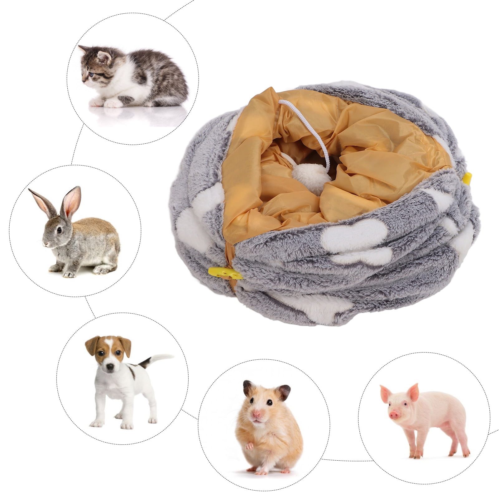 M Buder Plush Cat Tunnel Toy Collapsible Scratch Resistant Little Pet Tube Play Tent for Cats Rabbits Puppies Indoor Outdoor Use Bone Gray 11.02 inches / 28 cm
