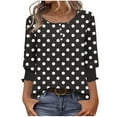 thumbnail image 1 of Lenpel T-Shirts pour Femmes Manches 3/4 à Volants Col Rond Boutons Imprimés Tunique Décontractée Ample Blouses Graphiques (Noir, Moyen), 1 of 7