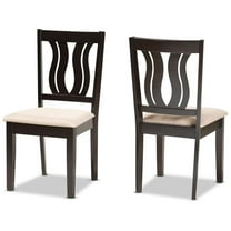 Bowery Hill Sand Upholstered and Brown Finished Wood 2-Piece Dining Chair Set