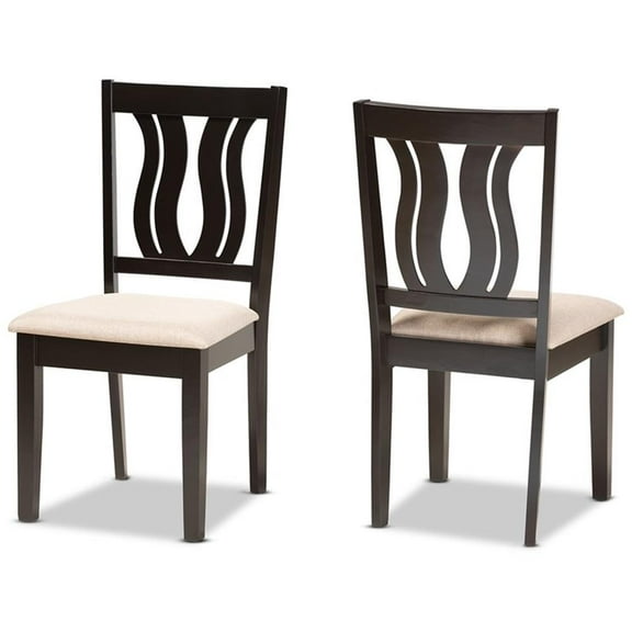 Bowery Hill Sand Upholstered and Brown Finished Wood 2-Piece Dining Chair Set