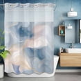 thumbnail image 2 of No Hook Shower Curtain with Snap in Liner, Blue Marble Abstract Geometric Waterproof Fabric Bathroom Curtain Mesh Top Window, Ripple Gold Stripe Gradient Shower Curtains 72x84in, 2 of 9