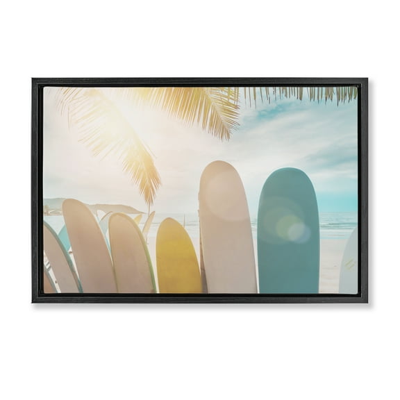 Stupell Industries Sunny Beach Surfboards Sports Photography Black Floater Framed Canvas Art Print Wall Art, 25 x 17