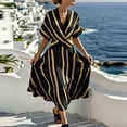 thumbnail image 4 of Ailaofu Robe Maxi à Rayures pour Femmes, Col en V, Manches Courtes, Taille Portefeuille, Évasée, Longueur Cheville, 4 of 7