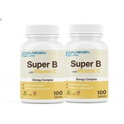 Puregen Labs Super B Energy Complex with Vitamin C for Immune Health, Energy & Nervous System Support - 100 Vegetarian Tablets -2PK