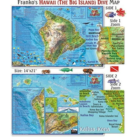 Hawaii Dive Map for Scuba Divers and Snorkelers, Highly detailed captions of popular tourist attractions in and around the Hawaiian islands By Franko