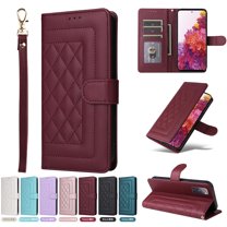 for Samsung Galaxy S20 FE Thin Fit Case Cover, Premium PU Leather Magnetic Wallet Flip Case with Stand Bracket Holder Flip Cover with Card Slots and Wrist Strap for Galaxy S20 FE - Winered