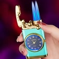 thumbnail image 5 of Pompotops Butane Torch Lighter, Double Fire Switching Lighter With Quartz Watch Metal Inflatable Windproof Blue Flame Lighter Fashion Gift Luminous, Mint Green, 5 of 5