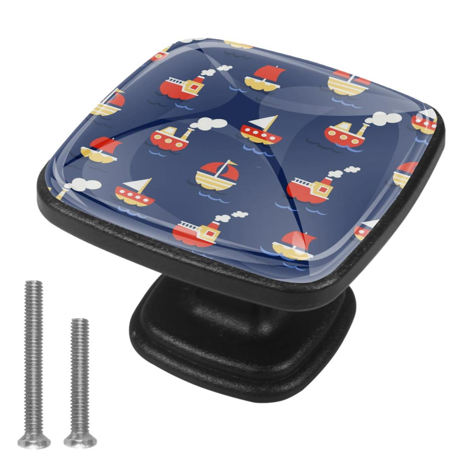 4 Pcs Handle Drawer Pulls Boats Blue Knobs with Screws Square