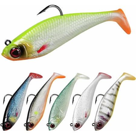 Duramax Pre-Rigged Fishing Lures with BKK Jig Hooks 10X Tear-Resistant TPE Soft Swimbaits for Bass Striper Trout Crappie Walleye Grouper Lifelike Fishing Baits for Saltwater and Freshwater