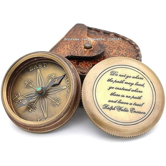 Rii Brand Brass Metal Compass with Scripture Engraved in Leather Case