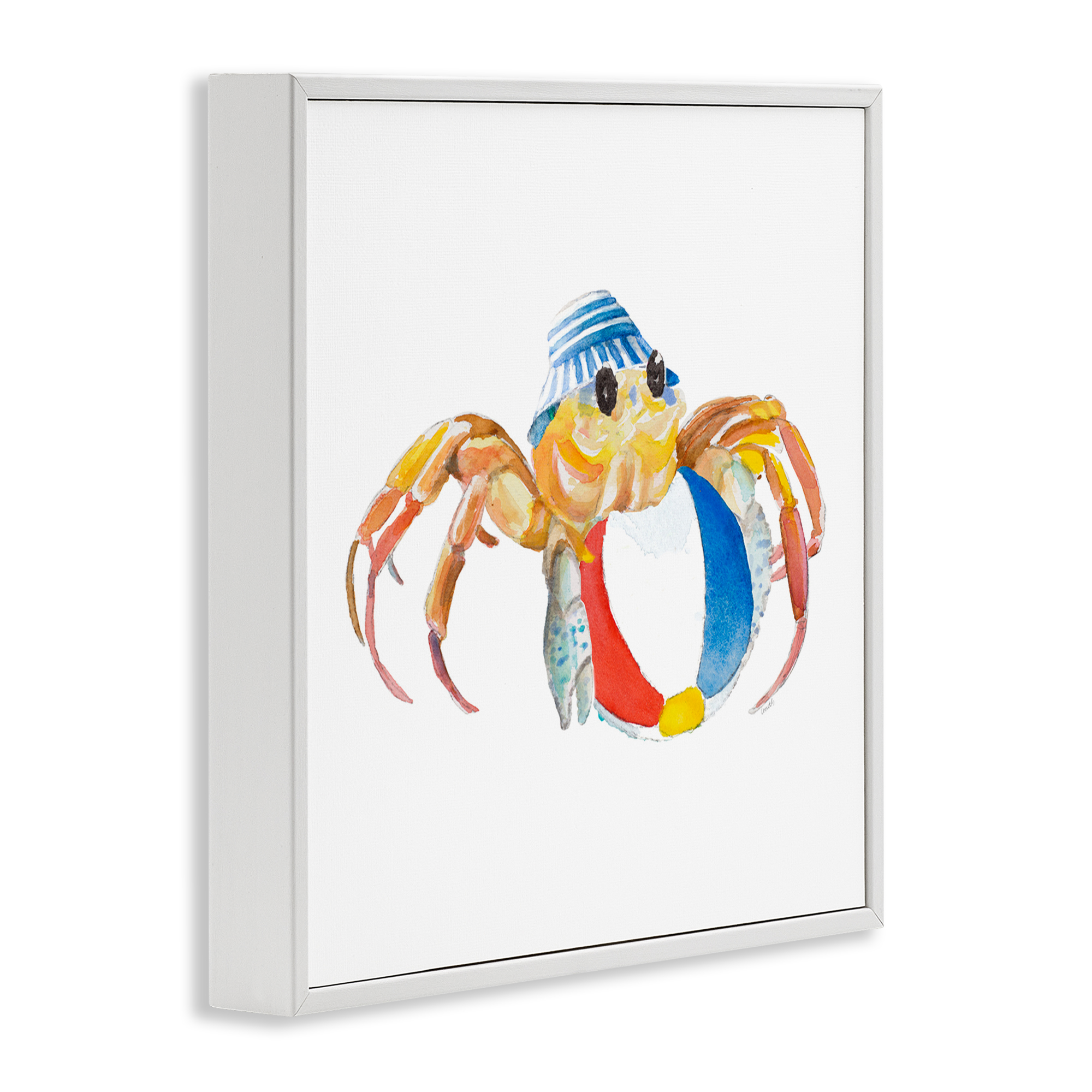 Stupell Industries Beach Ball Crab Novelty Painting White Framed Art Print Wall Art, 12 x 12