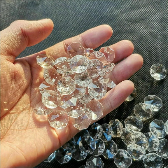 EOEMY 50Pc Clear Octagon Beads Crystal Prism Glass Suncatcher Chandelier Pendant