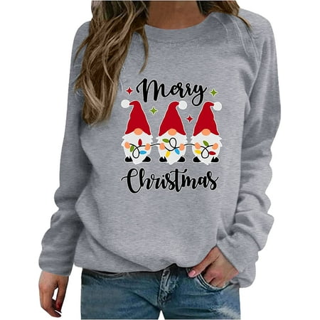 

Christmas Long Sleeve Shirts for Women Colorful Christmas Reindeer Shirt Deer Print Xmas Blouse Pullover Tops