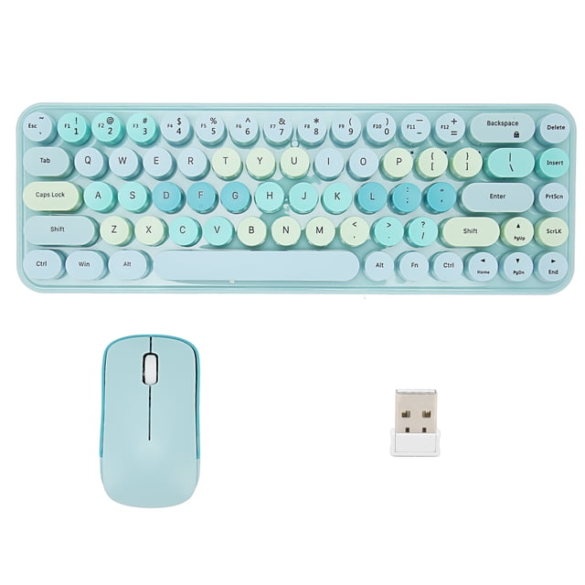 Combo de teclado y ratón inalámbrico de 2,4 GHz, lindo Retro, 68 teclas redondas, teclado y ratón de 3 DPI para juegos de oficina familiar, tema azul