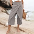 thumbnail image 7 of Utoimkio High Waist Wrap Front Capri Pants for Women Casual Single Button Overlay Cropped Trousers for Women with Side Hand Pockets, 7 of 7