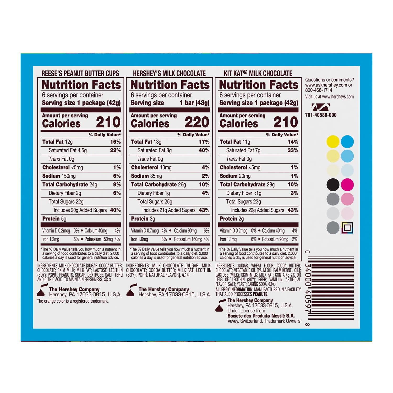 Hershey's, Kit Kat and Reese's Assorted Milk Chocolate Candy, Variety Box 27.3 oz, 18 Count