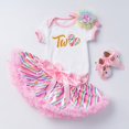 thumbnail image 1 of Gibobby Mamelucos para bebe niña Traje de un año con estampado de arcoíris para niña, traje de falda superior de manga corta de verano, conjunto de 2 piezas(Blanco, 12-18 Meses), 1 of 5