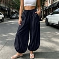 thumbnail image 5 of Womens Balloon Pants Wide Leg Barrel Pants Baggy Trousers Elastic Waist Casual Lounge Travel Pants with Pockets Black S(S), 5 of 7