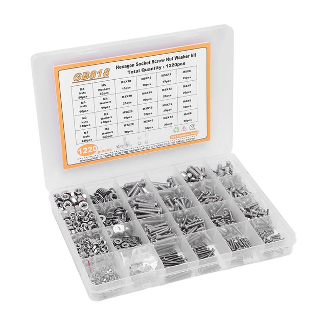 Pan Tête Croix Vis Kit, 1220pcs Vis Écrou Rondelle Vis Écrou Rondelle Kit Cross Socket Vis Écrou Rondelle Kit Méticuleusement Conçu