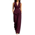 thumbnail image 2 of Abomasnow Pant Suits for Women Dressy Casual 2 Piece Business Work Outfits V Neck Sleeveless Vest Blazer Wide Leg Pants Set, 2 of 7