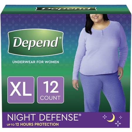 Depend Night Defense Incontinence Underwear for Women, Overnight, XL, Blush, 12 Count