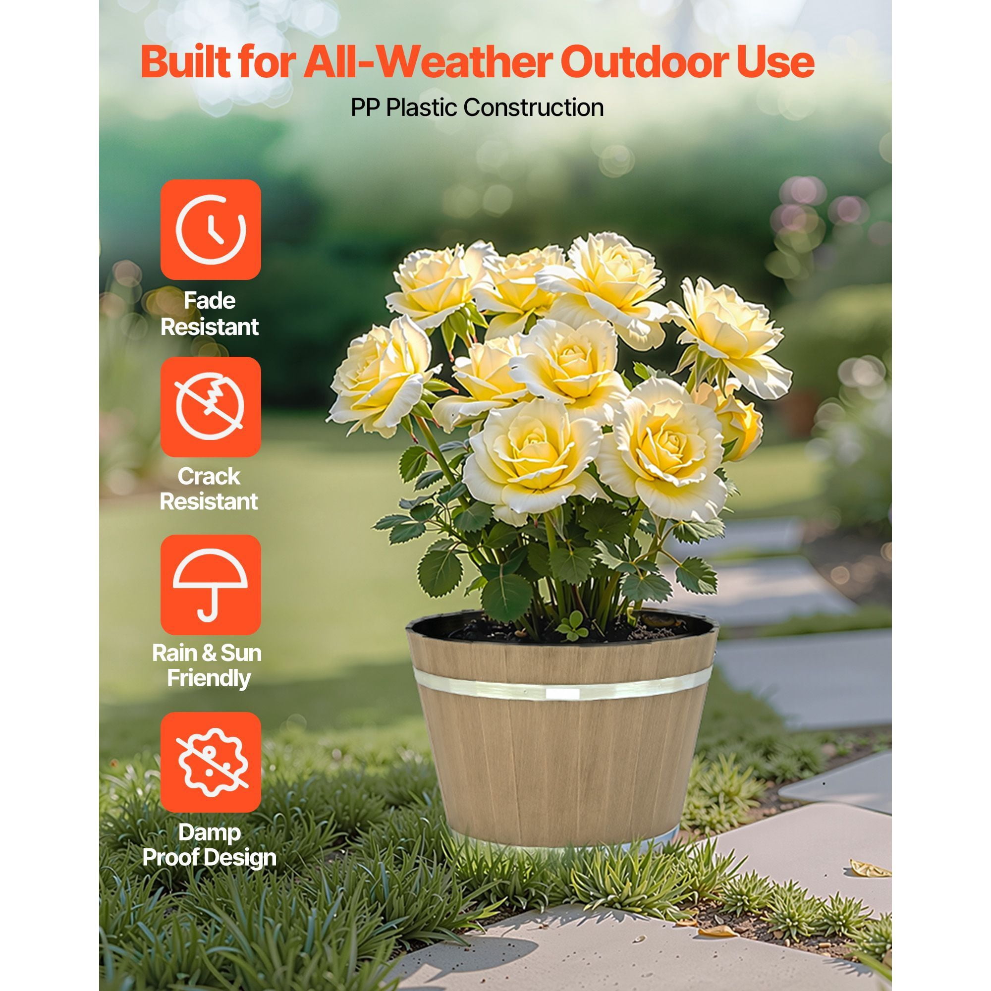 Whiskey Barrel Planter 4-Pack 11.81 Inch PP Recycled with Drainage Plug for Indoor Outdoor Plants