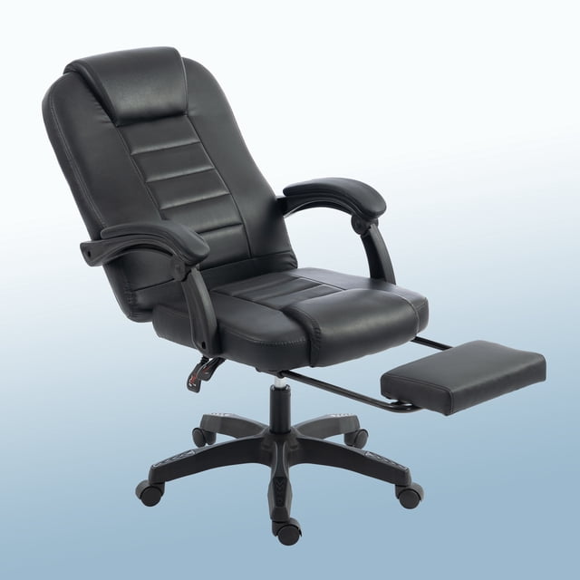 Silla de oficina ergonómica giratoria - Respaldo alto con soporte lumbar ajustable - Piel sintética negra - Reposabrazos acolchados y altura regulable - Ruedas silenciosas - Color negro