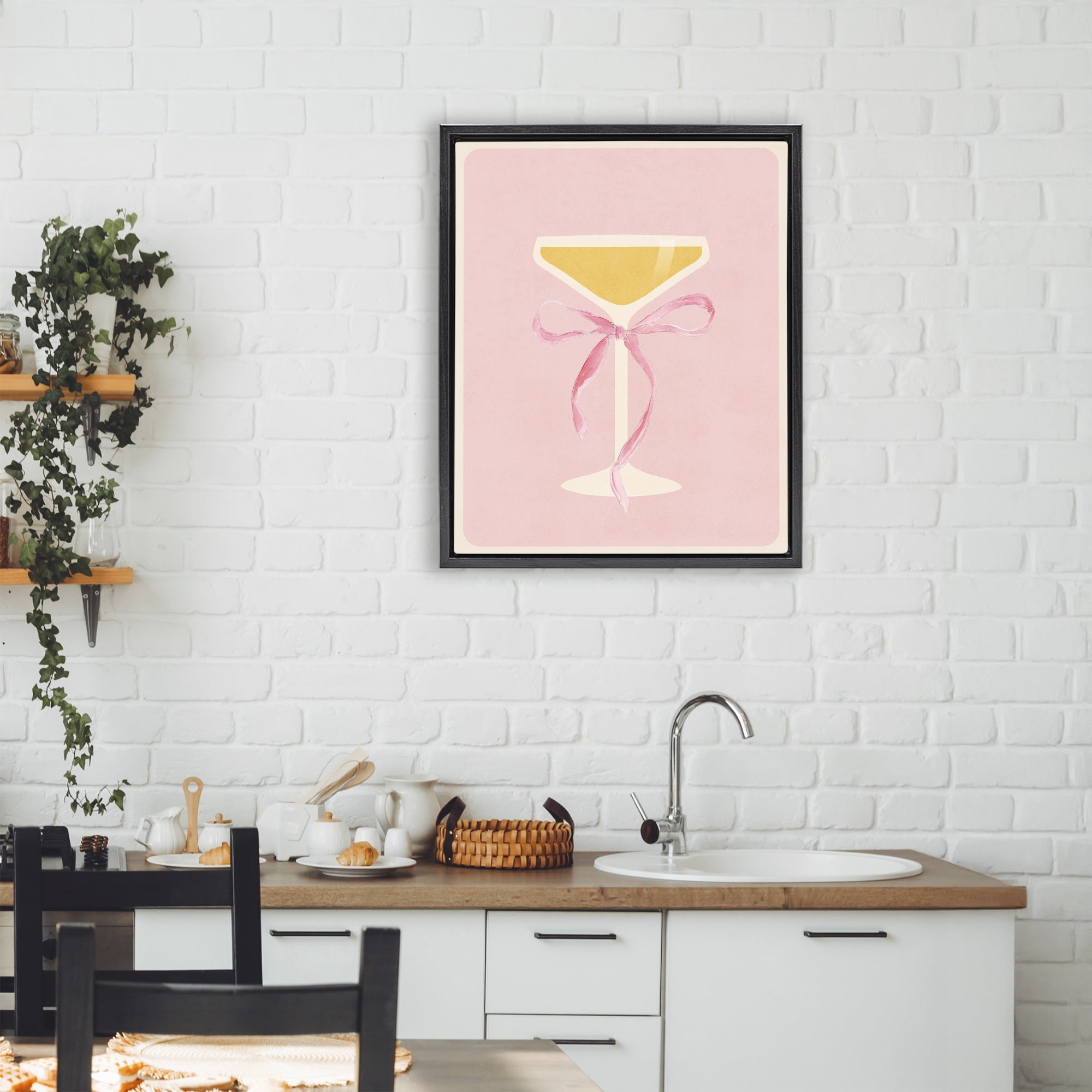 Stupell Industries Champagne Party Glass Black Framed Floater Canvas Wall Art, design by Lucille Price