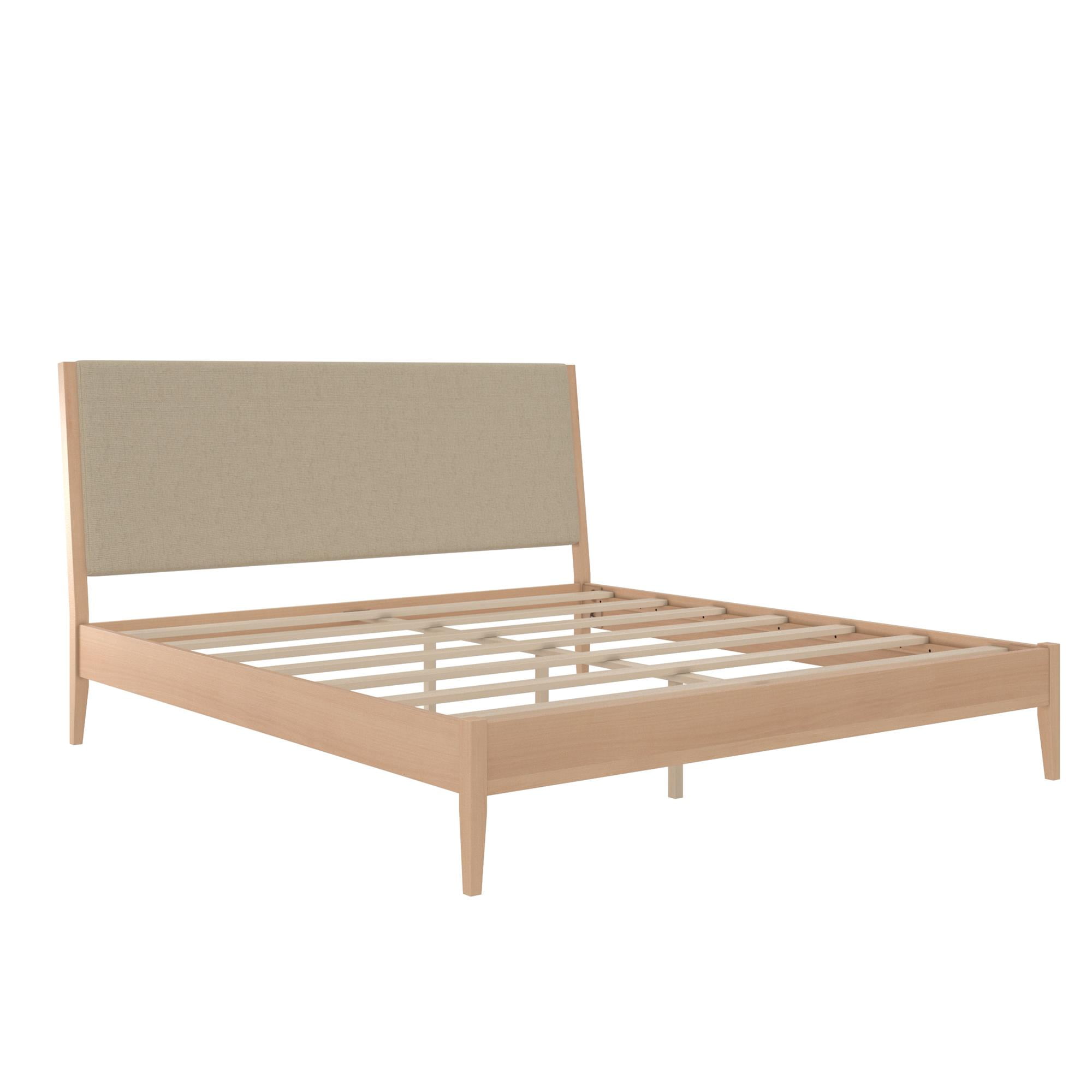 DHP Dacin Wood Bed Frame with Upholstered Headboard, Queen, Beige Linen