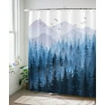thumbnail image 4 of 84 Inch Blue Misty Forest Shower Curtain Set Ombre Navy Blue White Waterproof Fabric Shower Curtains Nature Tree Mountain Woodland Decorative Bathroom Bath Curtain Decor (Blue,72"x 84"), 4 of 6