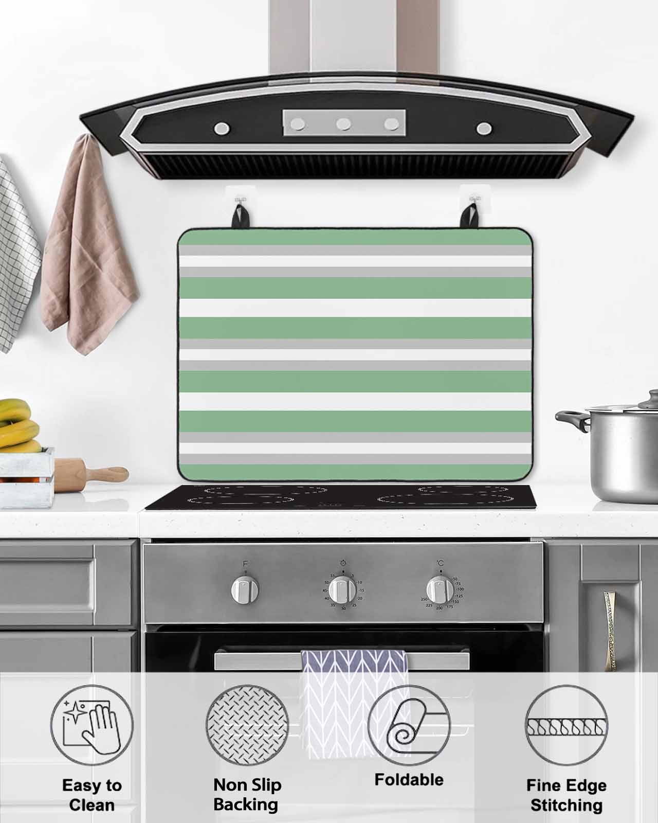 nqOlkjepod Large Induction Cooktop Protector Mat 36"x21", Green Grey Stripe Stove Top Covers for Electric Stove, Minimalist Farmhouse Striped Stove Burner Cover Mats, Glass Top Stove Cover